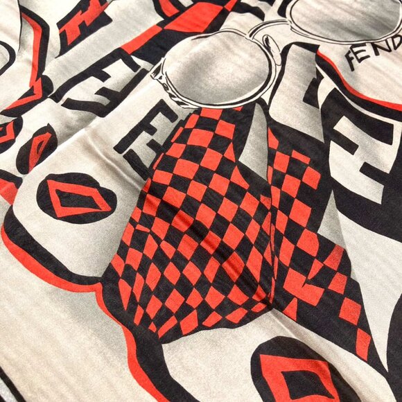 FENDI Red Black Abstract Art FF Scarf Square Silk Carre 90 - Picture 6 of 10